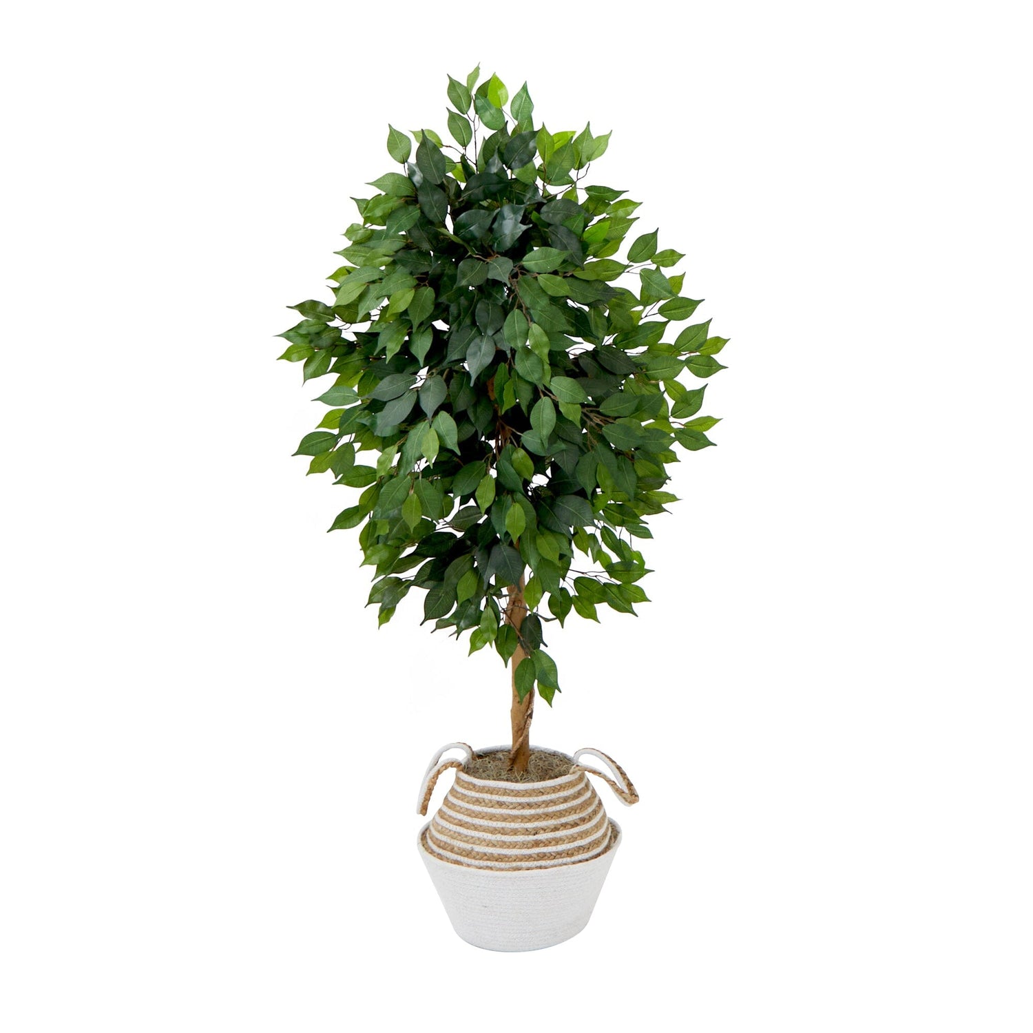 4.5' Artificial Ficus Tree with Double Trunk in a Handmade Cotton & Jute Basket DIY KIT