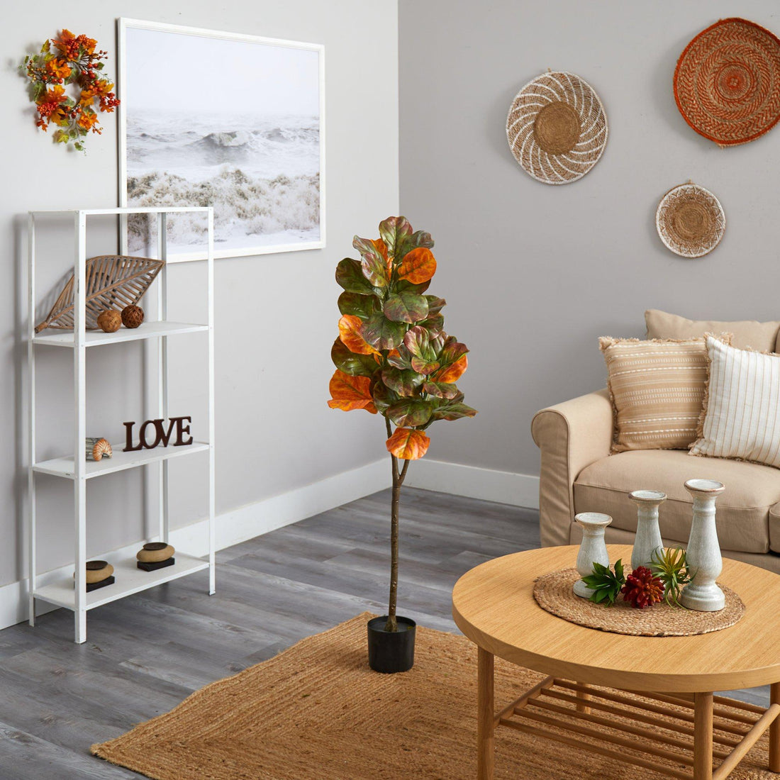 fiddle leaf fig decor ideas Nearly Natural 4.5 ft. Autumn Fiddle Leaf Artificial Fall Tree
