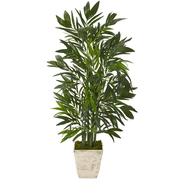 45” Bamboo Palm Artificial Tree in Country White Planter
