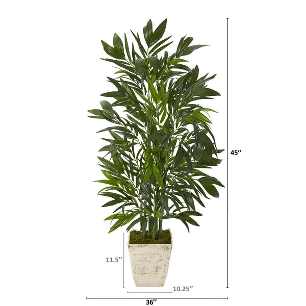 45” Bamboo Palm Artificial Tree in Country White Planter