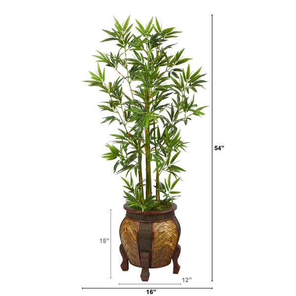 buy bamboo palm plant 4.5' Bamboo Palm Artificial Tree in Decorative Planter