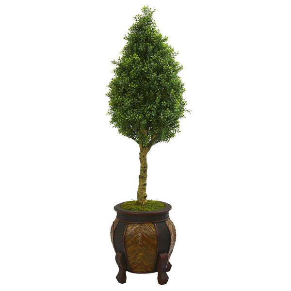 4.5’ Boxwood Cone Artificial Tree in Decorative Planter
