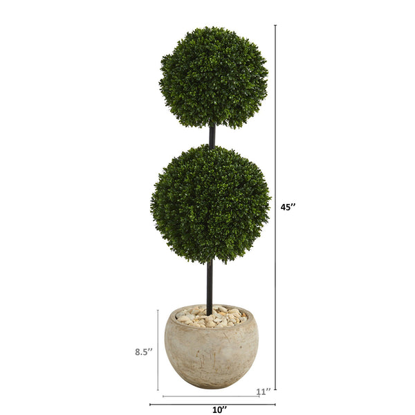 45” Boxwood Double Ball Artificial Topiary Tree in Sand Colored Planter (Indoor/Outdoor)