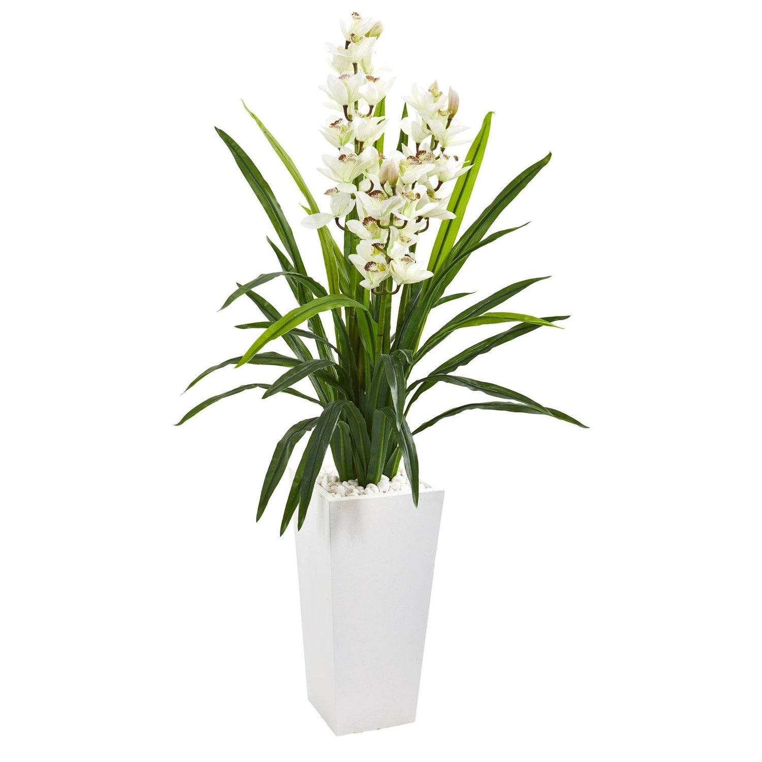4.5’ Cymbidium Orchid Artificial Plant in White Tower Planter