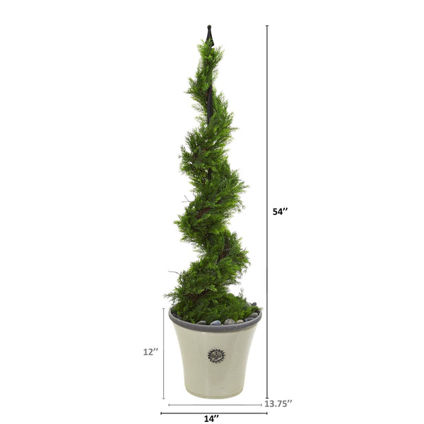 4.5’ Artificial Cypress Spiral Topiary Tree in Decorative Planter