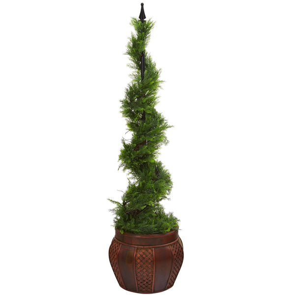 4.5’ Cypress Artificial Spiral Topiary Tree in Decorative Planter