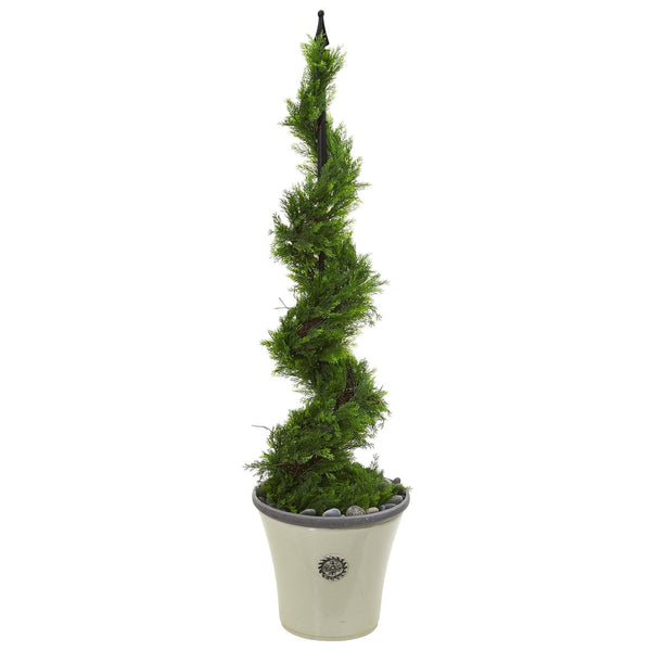 4.5’ Artificial Cypress Spiral Topiary Tree in Decorative Planter