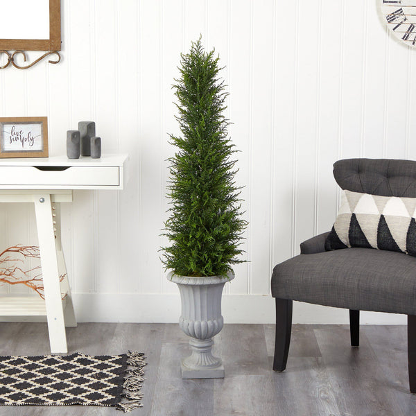 4.5’ Cypress Artificial Tree in Decorative Urn UV Resistant (Indoor/Outdoor)