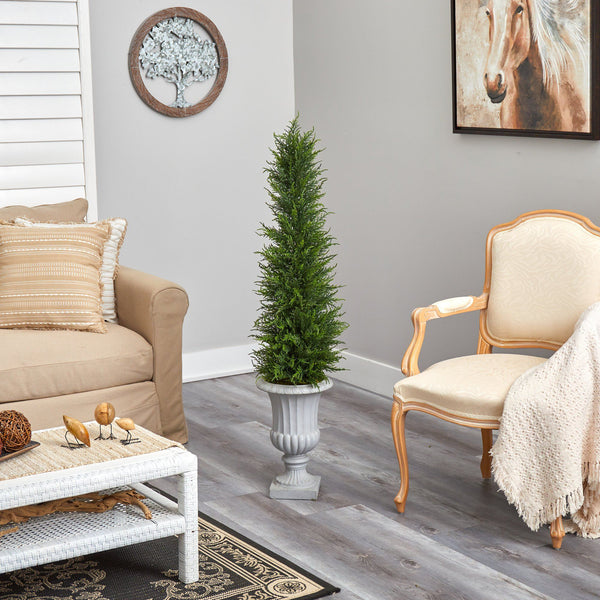 4.5’ Cypress Artificial Tree in Decorative Urn UV Resistant (Indoor/Outdoor)