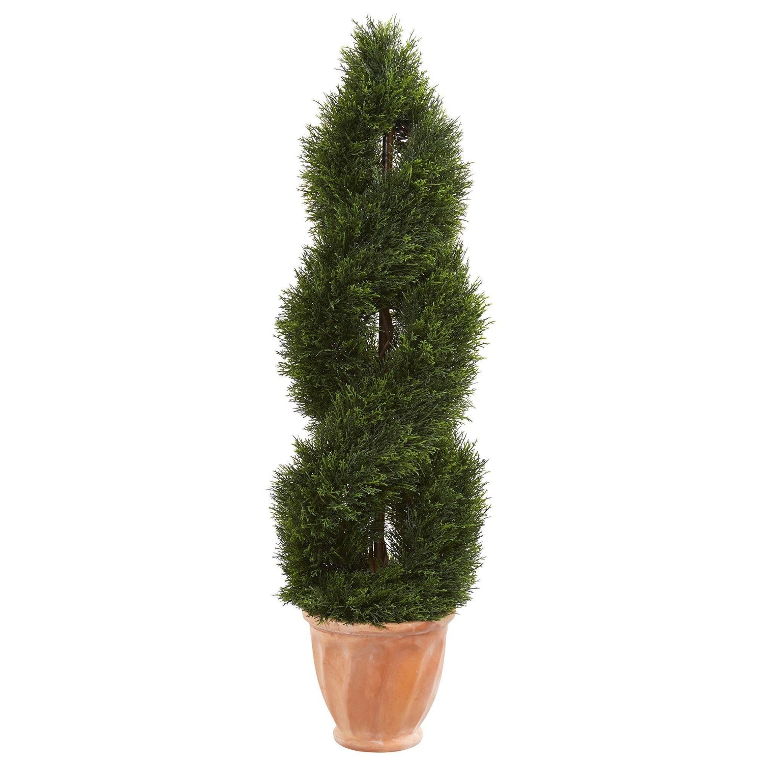 4.5’ Double Cypress Topiary Artificial Tree in Terracotta Planter (Indoor/Outdoor)