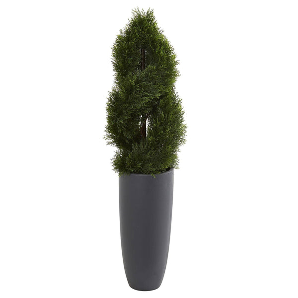 4.5’ Double Pond Cypress Spiral Artificial Tree in Cylinder Planter (Indoor/Outdoor)
