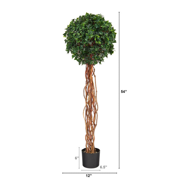 4.5’ English Ivy Single Ball Artificial Topiary Tree with Natural Trunk UV Resistant (Indoor/Outdoor)