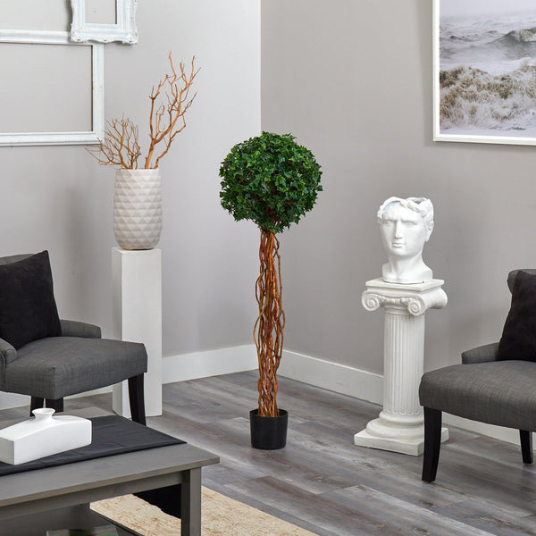 4.5’ English Ivy Single Ball Artificial Topiary Tree with Natural Trunk UV Resistant (Indoor/Outdoor)