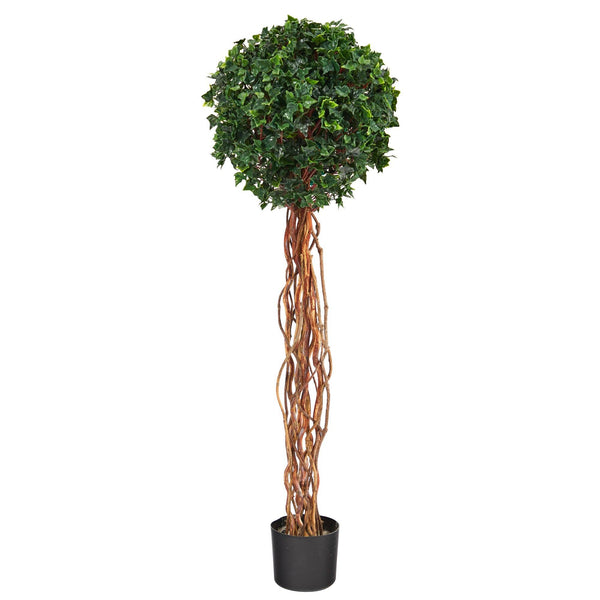 4.5’ English Ivy Single Ball Artificial Topiary Tree with Natural Trunk UV Resistant (Indoor/Outdoor)