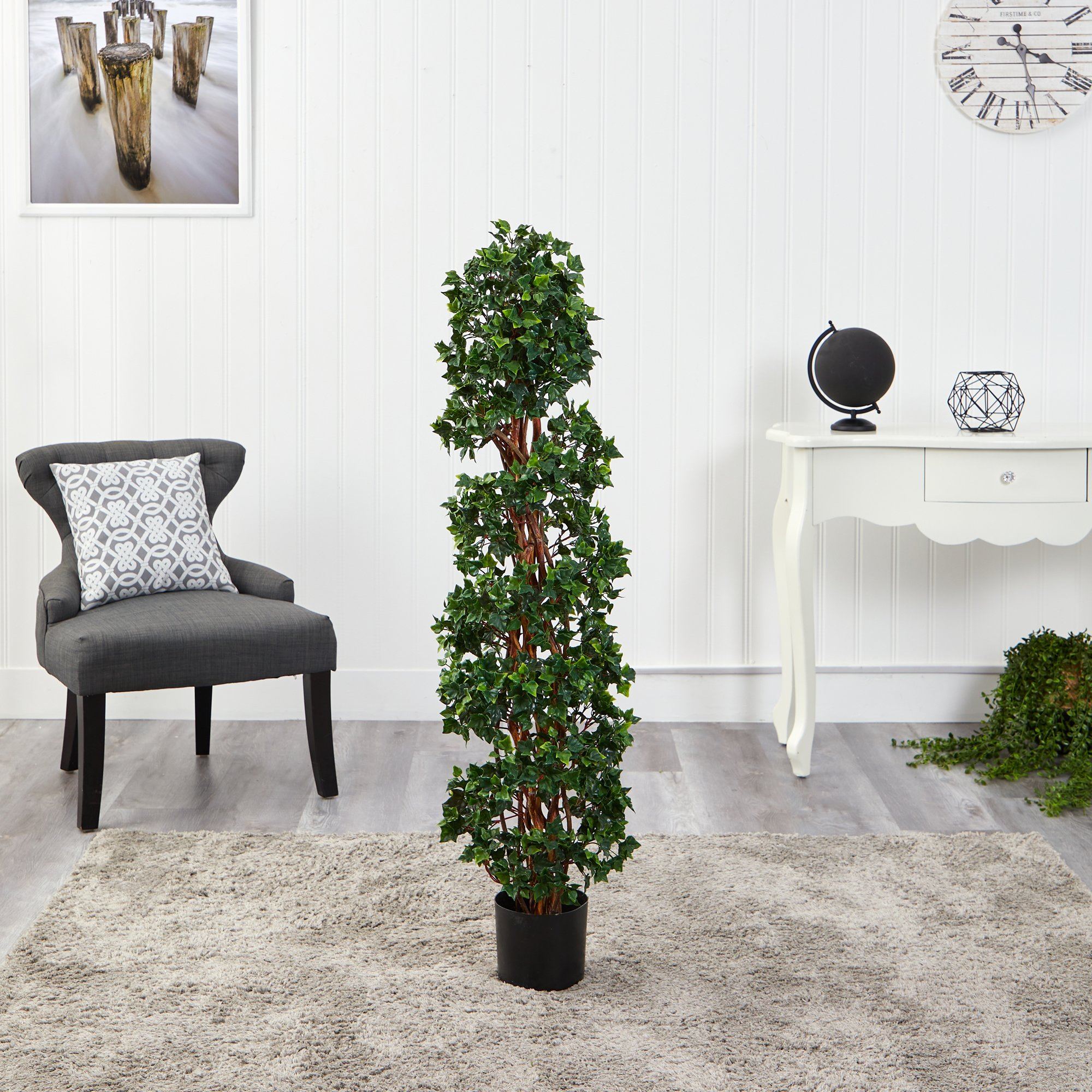 4.5' English Ivy Spiral Topiary Artificial Tree with Natural