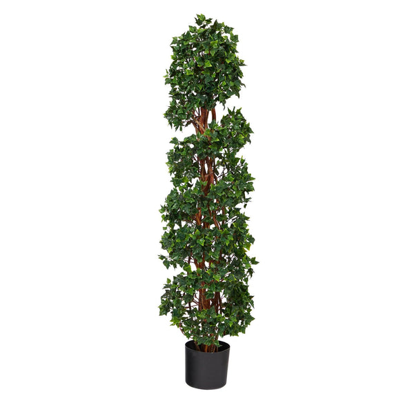 4.5’ English Ivy Spiral Topiary Artificial Tree with Natural Trunk UV Resistant (Indoor/Outdoor)