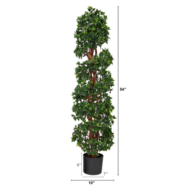 4.5’ English Ivy Spiral Topiary Artificial Tree with Natural Trunk UV Resistant (Indoor/Outdoor)
