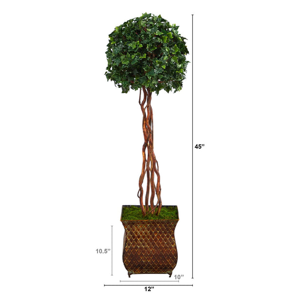 45” English Ivy Topiary Single Ball Artificial Tree in Metal Planter(Indoor/Outdoor)