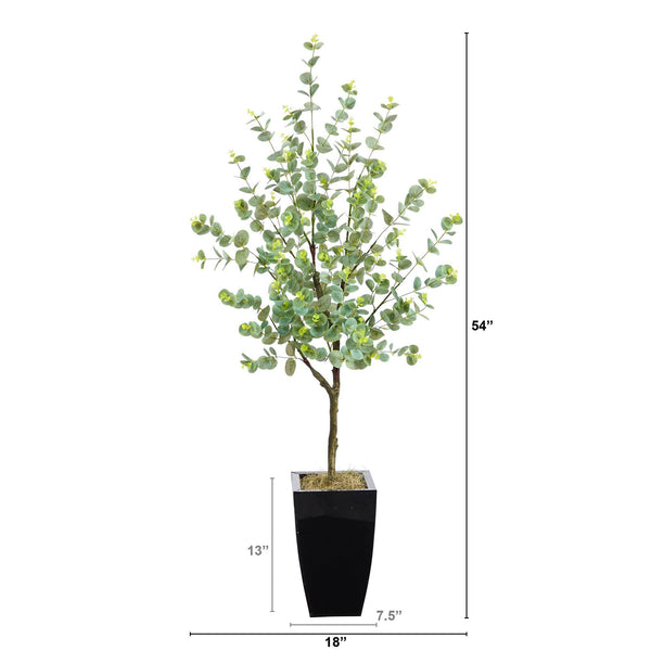 4.5’ Eucalyptus Artificial Tree in Black Metal Planter