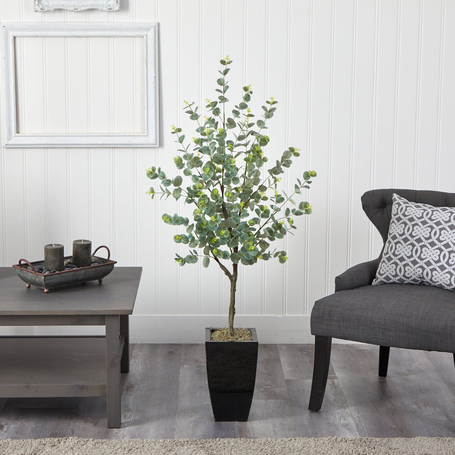 4.5’ Eucalyptus Artificial Tree in Black Metal Planter