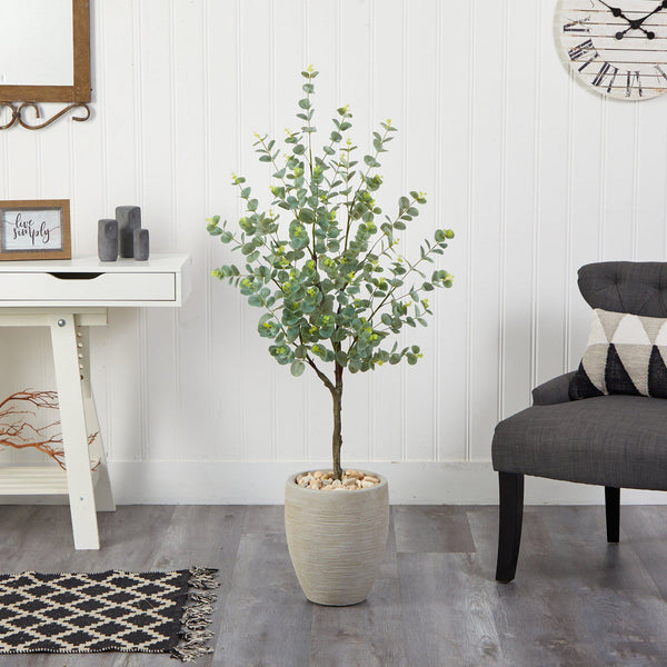4.5’ Eucalyptus Artificial Tree in Sand Colored Planter