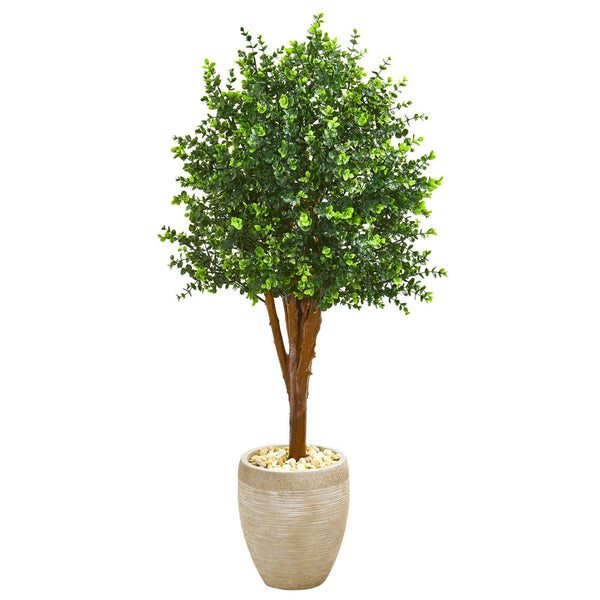 4.5’ Eucalyptus Artificial Tree in Sandstone Planter (Indoor/Outdoor)