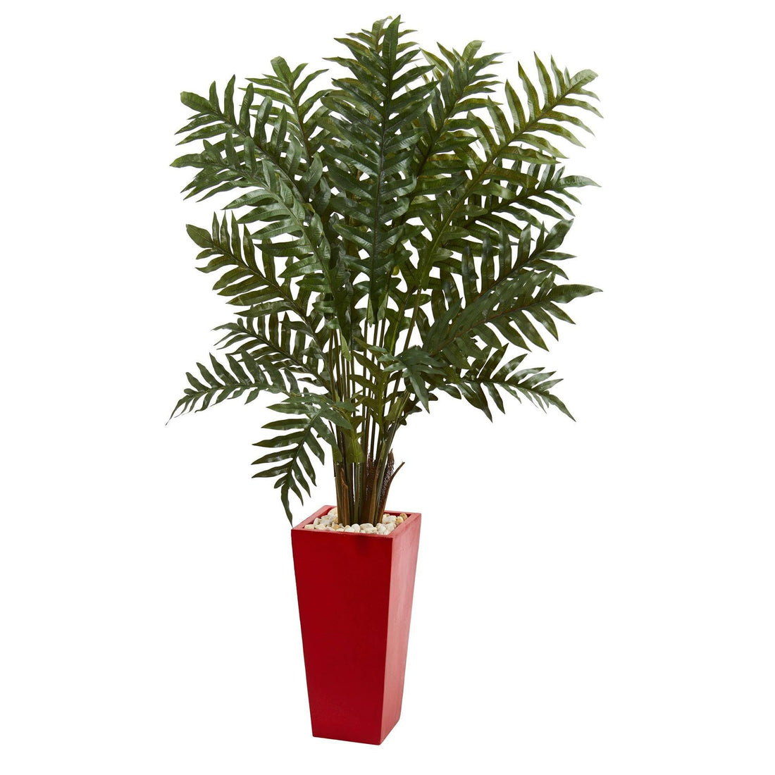 plastic evergreen plants 4.5’ Evergreen Artificial Plant in Red Tower Vase
