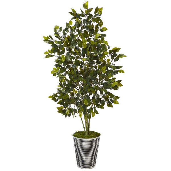 4.5’ Ficus Artificial Tree in Decorative Tin Planter