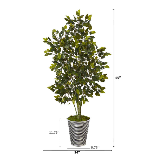 4.5’ Ficus Artificial Tree in Decorative Tin Planter