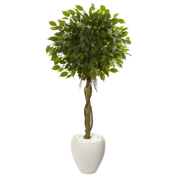 4.5’ Ficus Artificial Tree in White Oval Planter (Indoor/Outdoor)