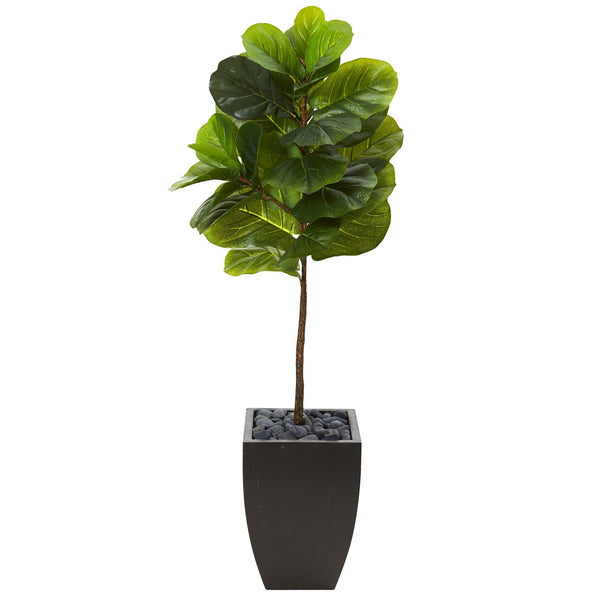 4.5’ Fiddle Leaf Artificial Tree in Black Planter (Real Touch)