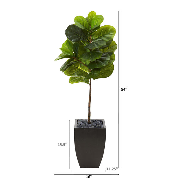 4.5’ Fiddle Leaf Artificial Tree in Black Planter (Real Touch)
