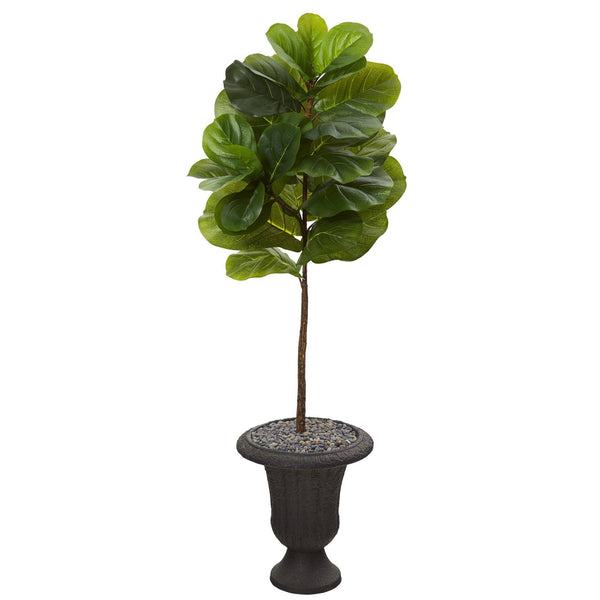4.5’ Fiddle Leaf Artificial Tree in Charcoal Urn (Real Touch)