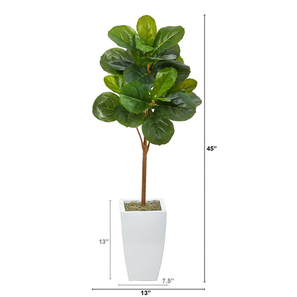 45” Fiddle Leaf Artificial Tree in White Metal Planter