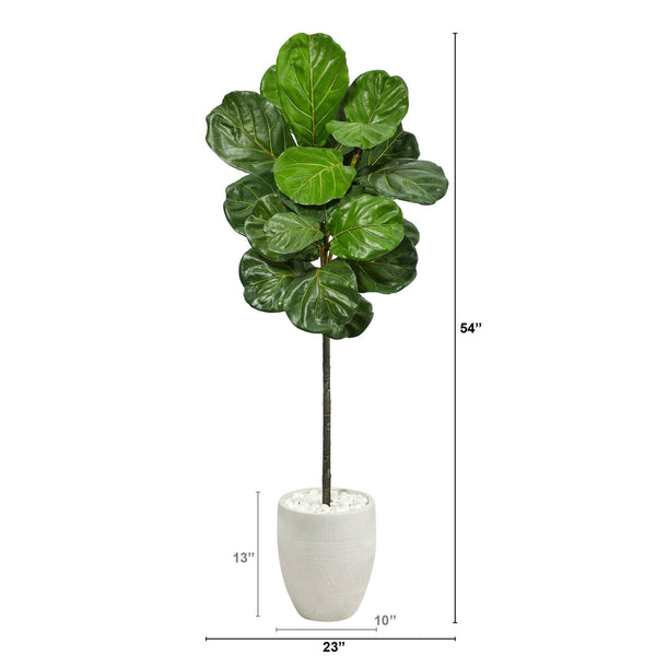 4.5’ Fiddle Leaf Artificial Tree in White Planter