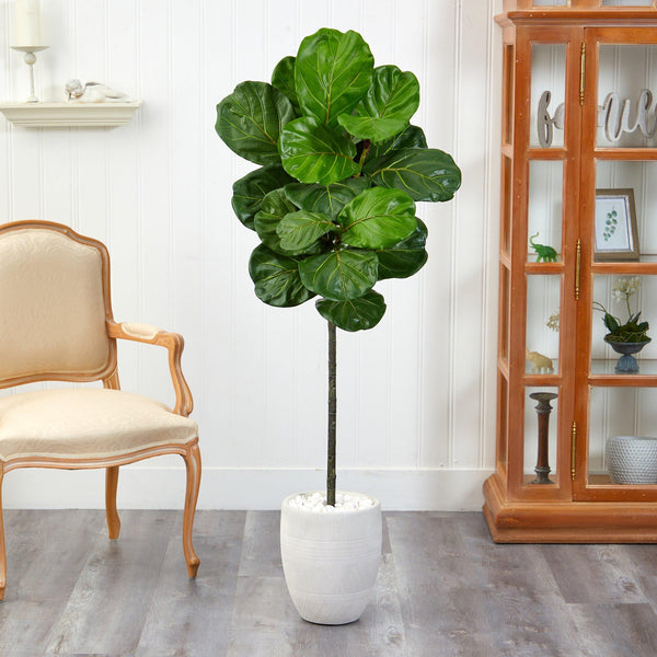 4.5’ Fiddle Leaf Artificial Tree in White Planter