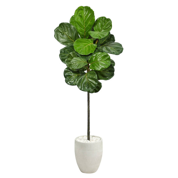 4.5’ Fiddle Leaf Artificial Tree in White Planter