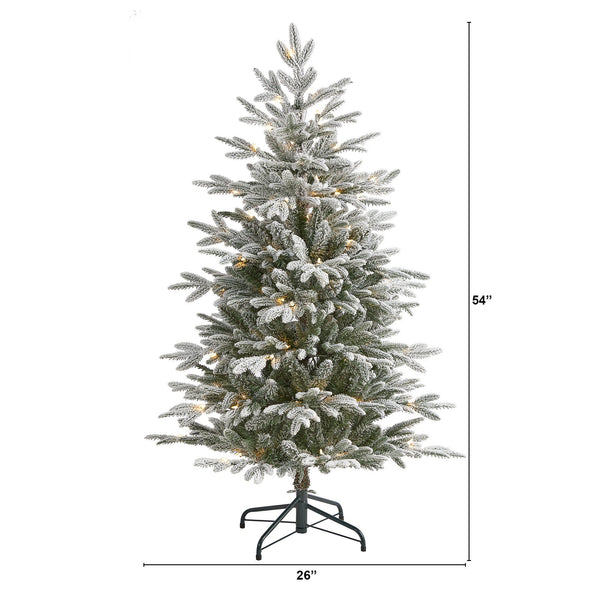 4.5’ Flocked Manchester Spruce Artificial Christmas Tree with 100 Lights and 357 Bendable Branches