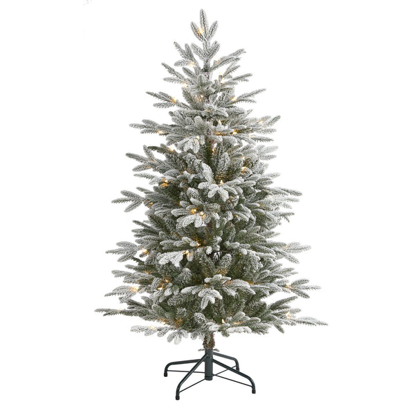 4.5’ Flocked Manchester Spruce Artificial Christmas Tree with 100 Lights and 357 Bendable Branches