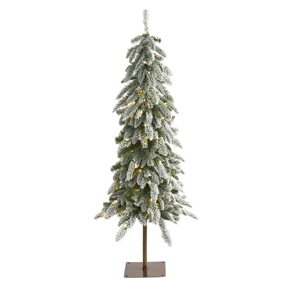 4.5’ Flocked Washington Alpine Artificial Christmas Tree with 100 White Warm LED Lights and 285 Bendable Branches