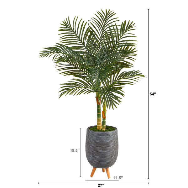 4.5’ Golden Cane Artificial Palm Tree in Gray Tri-Pod Planter