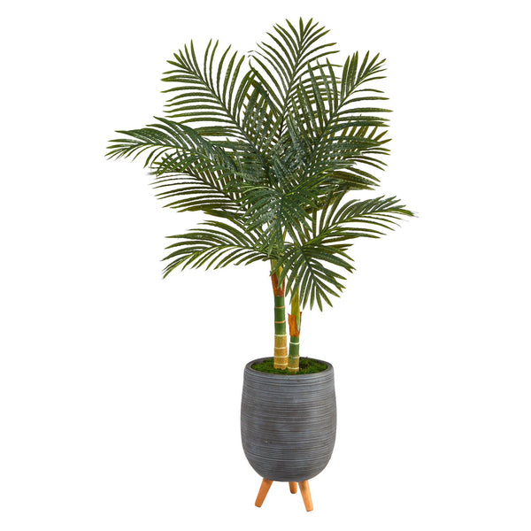 4.5’ Golden Cane Artificial Palm Tree in Gray Tri-Pod Planter