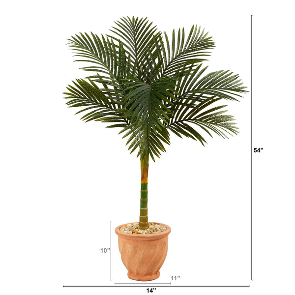 4.5’ Golden Cane Artificial Palm Tree in Terra-Cotta Planter
