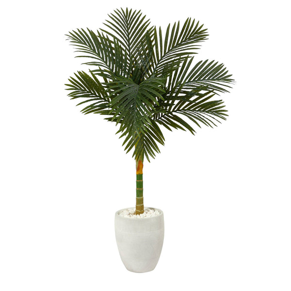 4.5’ Golden Cane Artificial Palm Tree in White Planter