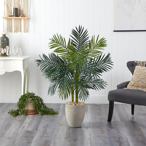 4.5’ Golden Cane Palm Artificial Tree in Oval Planter