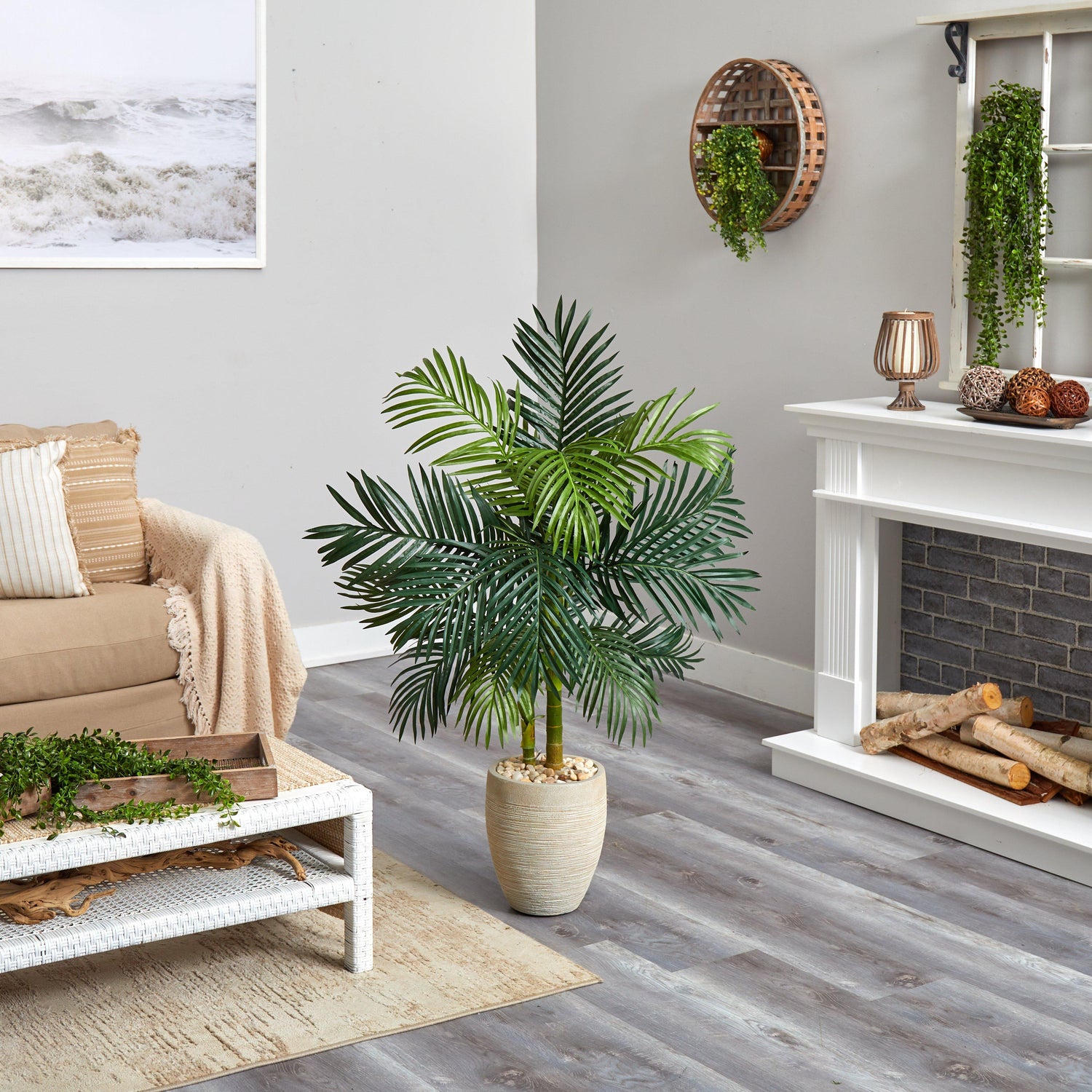 4.5’ Golden Cane Palm Artificial Tree in Oval Planter