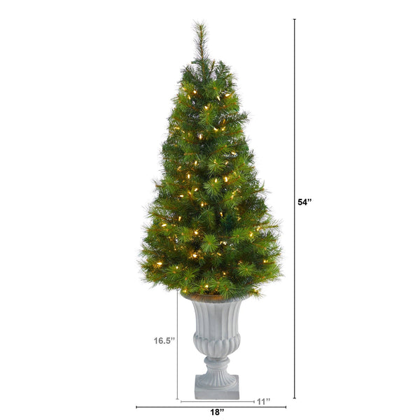 4.5’ Green Valley Pine Artificial Christmas Tree with 100 Warm White LED Lights and 201 Bendable Branches in Decorative Urn