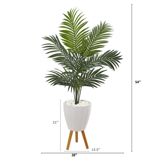 4.5’ Kentia Artificial Palm Tree in White Planter with Legs