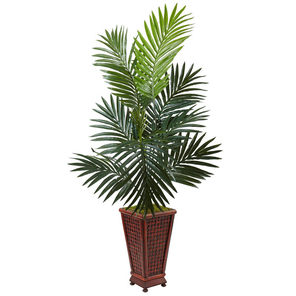 4.5’ Kentia Palm Tree in Decorative Wood Planter