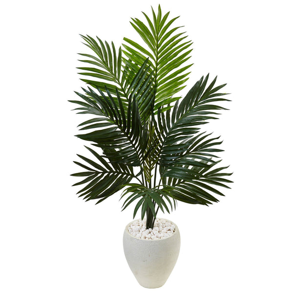 4.5' Kentia Palm Tree in White Oval Planter | Nearly Natural